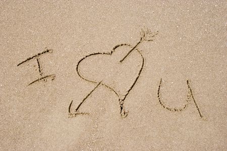I love you written in the sand. の写真素材