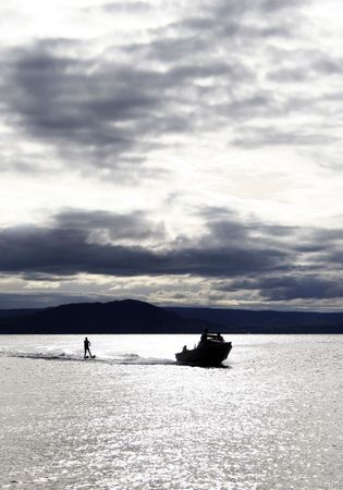 Water Skiing on Lake Taupo, New Zealandの写真素材