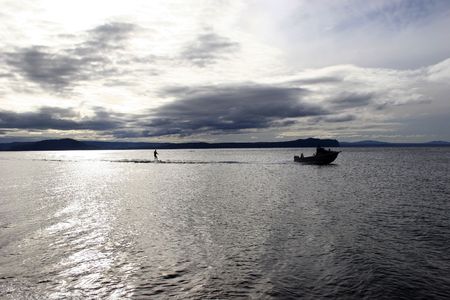 Water Skiing on Lake Taupo, New Zealandの写真素材