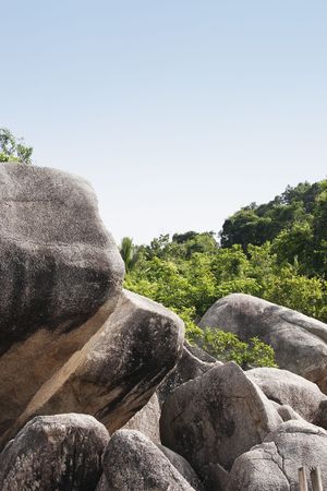 Rock formations on the coast of Mango Bay, Koh Tao Island, Thailandの写真素材