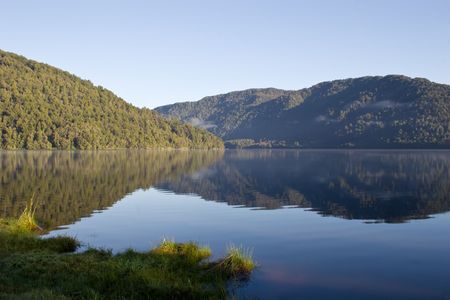 Early Morning on Lake Paringa in the West Coast of the South Island, New Zealandの写真素材