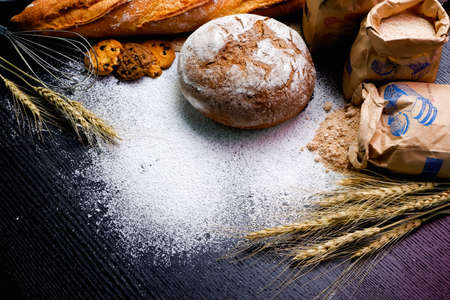 baked bread on tableの写真素材