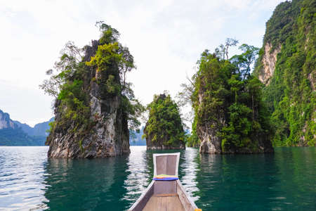 Khao Sam Kler or Sam Kler mountain is the symbol of Ratchaprapa Dam at Khao Sok National Park (mountain three friends)の写真素材