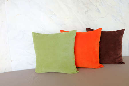 colorful pillow on sofaの写真素材
