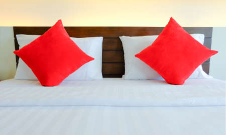 decoration in bedroom with pillow on bedの写真素材