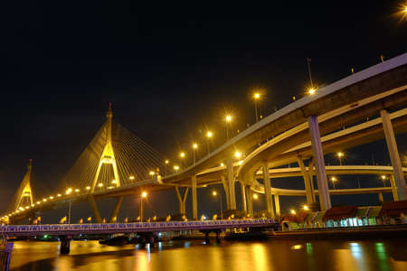 Bhumibol highway Bridge in Bangkok, THAILANDの写真素材