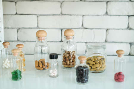 close up many bottle of medicineの写真素材