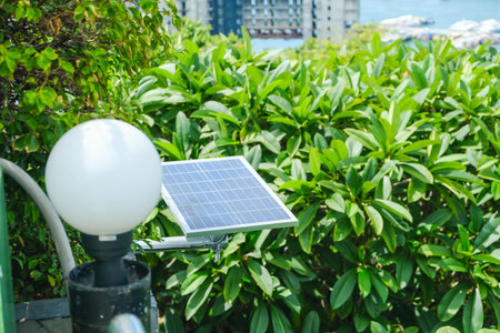 solar cell installed in the park on green nature