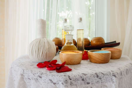 spa composition set on table in massage room, Select focusの写真素材