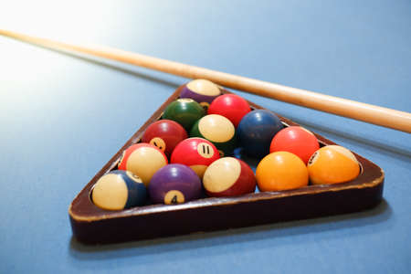 close up of billiards balls on pool tableの写真素材