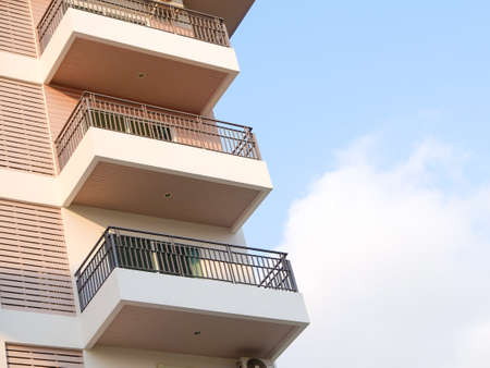 The front of a new modern building with skyの写真素材