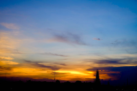 Silhouette renovate Wat Arun with sunset in thailandの写真素材