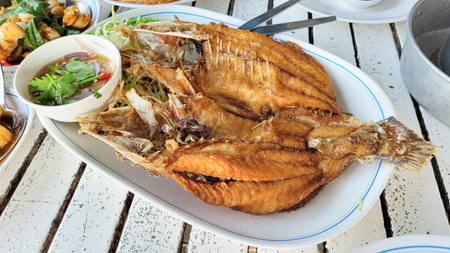 Thailand Food Cuisine Fried Fish with Fish Sauce