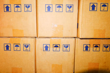 Textures of stack cardboard boxesの写真素材