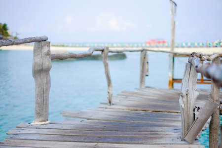 Wooden bridge at Koh Nang Yuan island in sunset, Thailandの写真素材