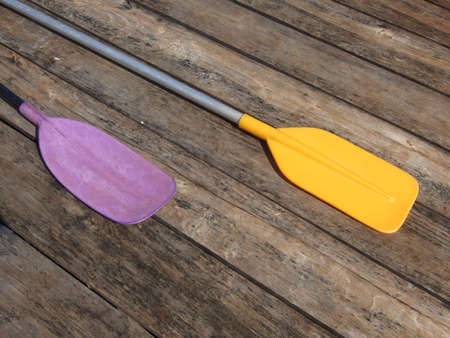 Paddle on the wood floor backgroundの写真素材