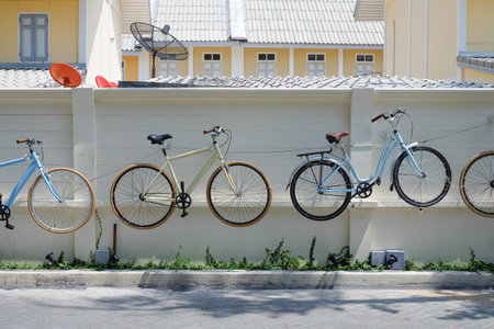Bicycles hanging on the wall