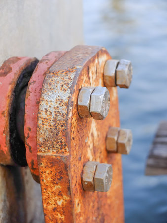 old aged grunge flange joints connection, Select focusの写真素材