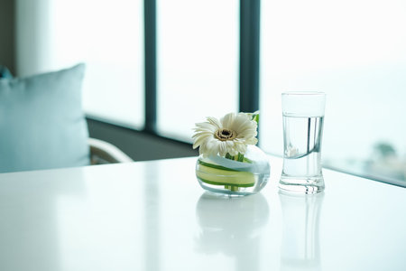 Selective focus point at Luxury banquet table near window