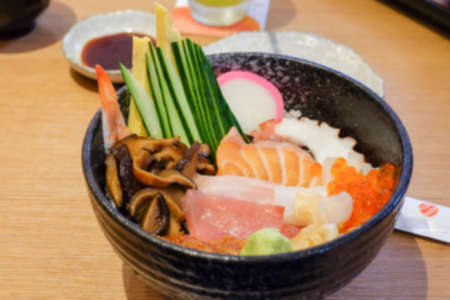 abstract blurred japanese food in tableの写真素材