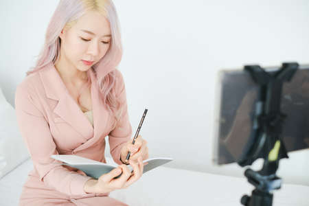 portrait asian business woman people work from homeの写真素材