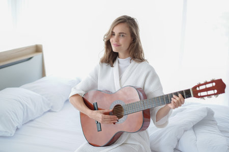 woman relax time on the bed in morning in rest day