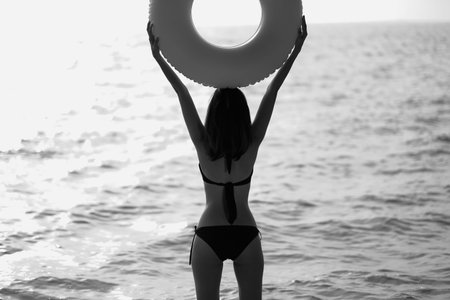 portrait asian woman sexy bikini in seaside happy life on summer season