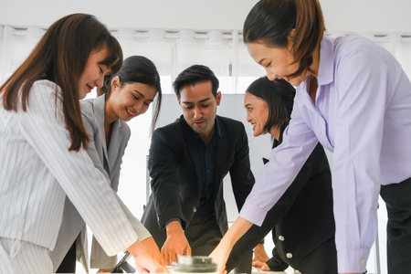 Asian business in seminar or employees group meeting in a conference roomの写真素材