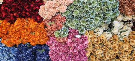 fake many flower in the wall backgroundの写真素材