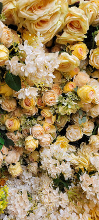 fake many flower in the wall backgroundの写真素材