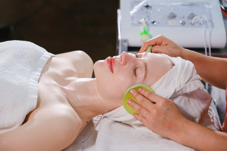massage and facial peels at the beauty salon close-upの写真素材