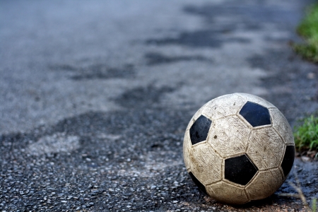 Soccer ball on ground, Street soccer ball, futsalの写真素材