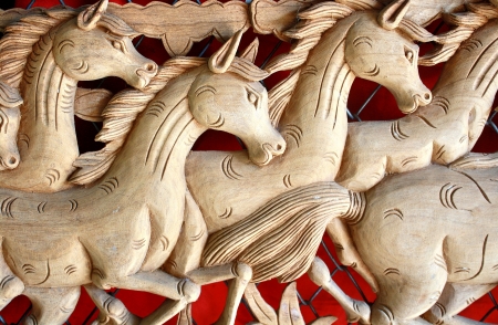Carved wooden as horsesの写真素材