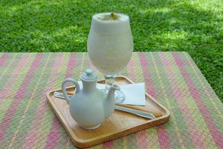 Set of iced green tea with milk foamの写真素材