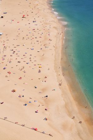 Portugal beach at Nazere in summer time from high.の写真素材