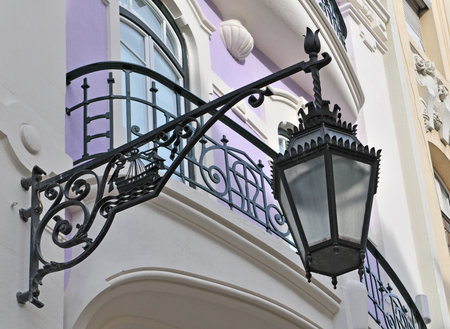 Typical metal street lamp at Lisbon (Portugal).の写真素材