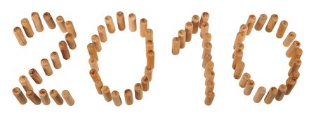 2010 written with wooden dowels, isolated on white.の写真素材