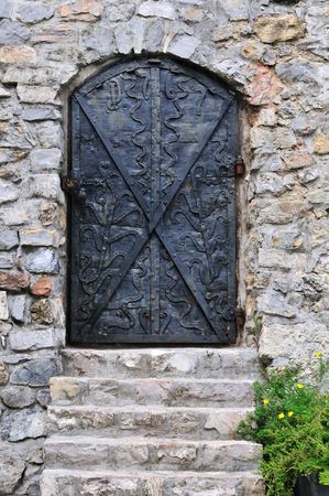 Closed metal door in the Castle at Skofja Loka (Slovenia).の写真素材
