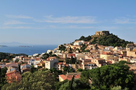 Begur with Castle, a typical Spanish town in Catalonia, Spain.の写真素材