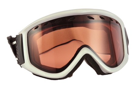 Gray ski goggles isolated on white background.の写真素材