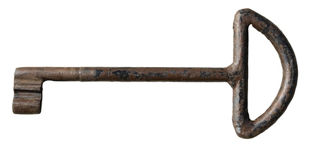 Old rusty door key isolated on a white.の写真素材