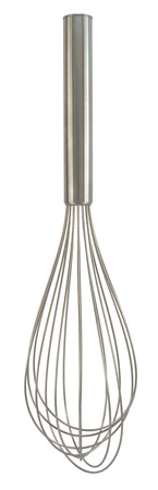 Stainless steel whisk isolated on white .の写真素材