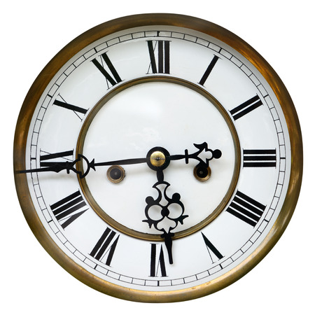 Antique clock face showing the time  sixteen to six , isolated on white の写真素材