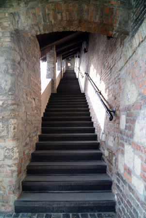 Stairs leading to the top of Castle Hill in Budapest, Hungaryの写真素材