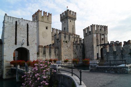The medieval Scaliger Castle in Sirmione, a small town on the shores of Lake Garda, Italy.のeditorial素材
