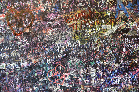 Part from the Wall full of messages from lovers in Juliet's House, Verona, Italy.の写真素材