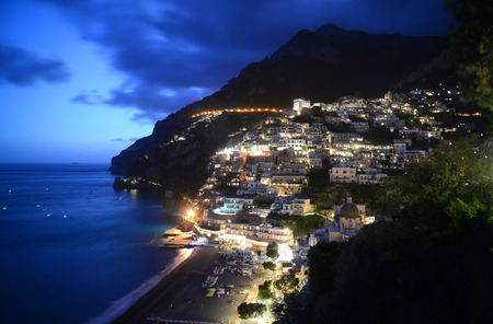 Evening view of Positano, Amalfi Coast, Campania, Italy.の写真素材