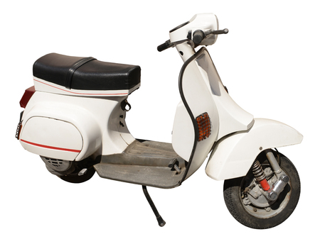 Classic white motor scooter isolated on white.の写真素材