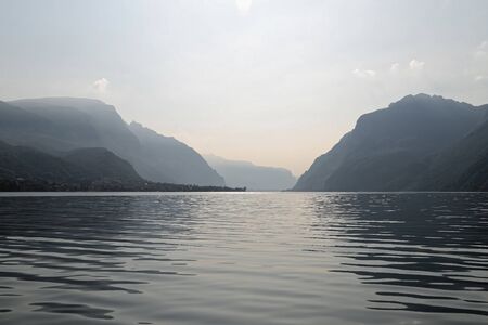 Lake Como and alps in the background, Lombardy region, Italy, Europe.の写真素材