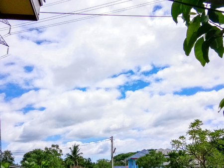 roof and electric wire with sky in the backgroundの写真素材